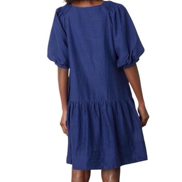 Velvet by Graham & Spencer Reece Silk Cotton Dress Navy Blue Cavern Short Sleeve - Picture 3 of 13